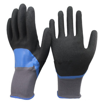 NMSAFETY 13 gauge nahtlose Nylon / Lycra handschuhbeschichtete doppellagige Nitril (glatte + sandige Finfish-Version)